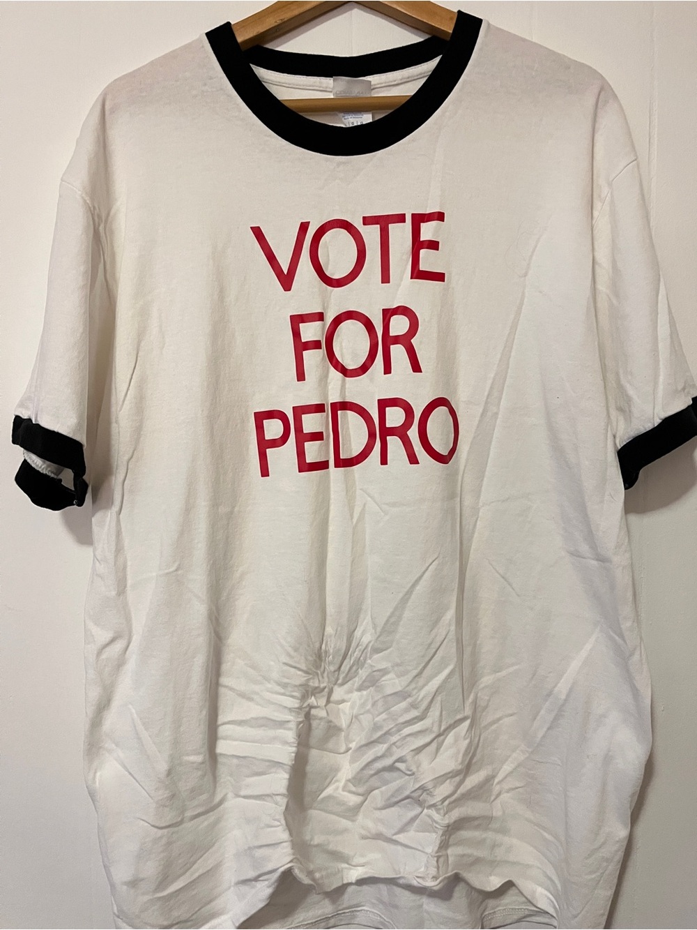 Vote For Pedro Graphic Ringer Tee - White & Black with Red Print